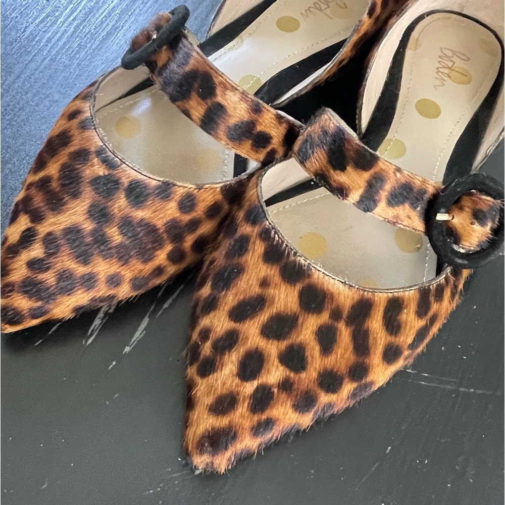 Boden Evie Leopard animal print calf hair flats size 38.5